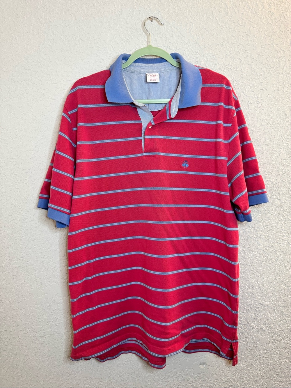 Brooks Brothers Men’s Red Striped Polo Shirt with Blue Accents